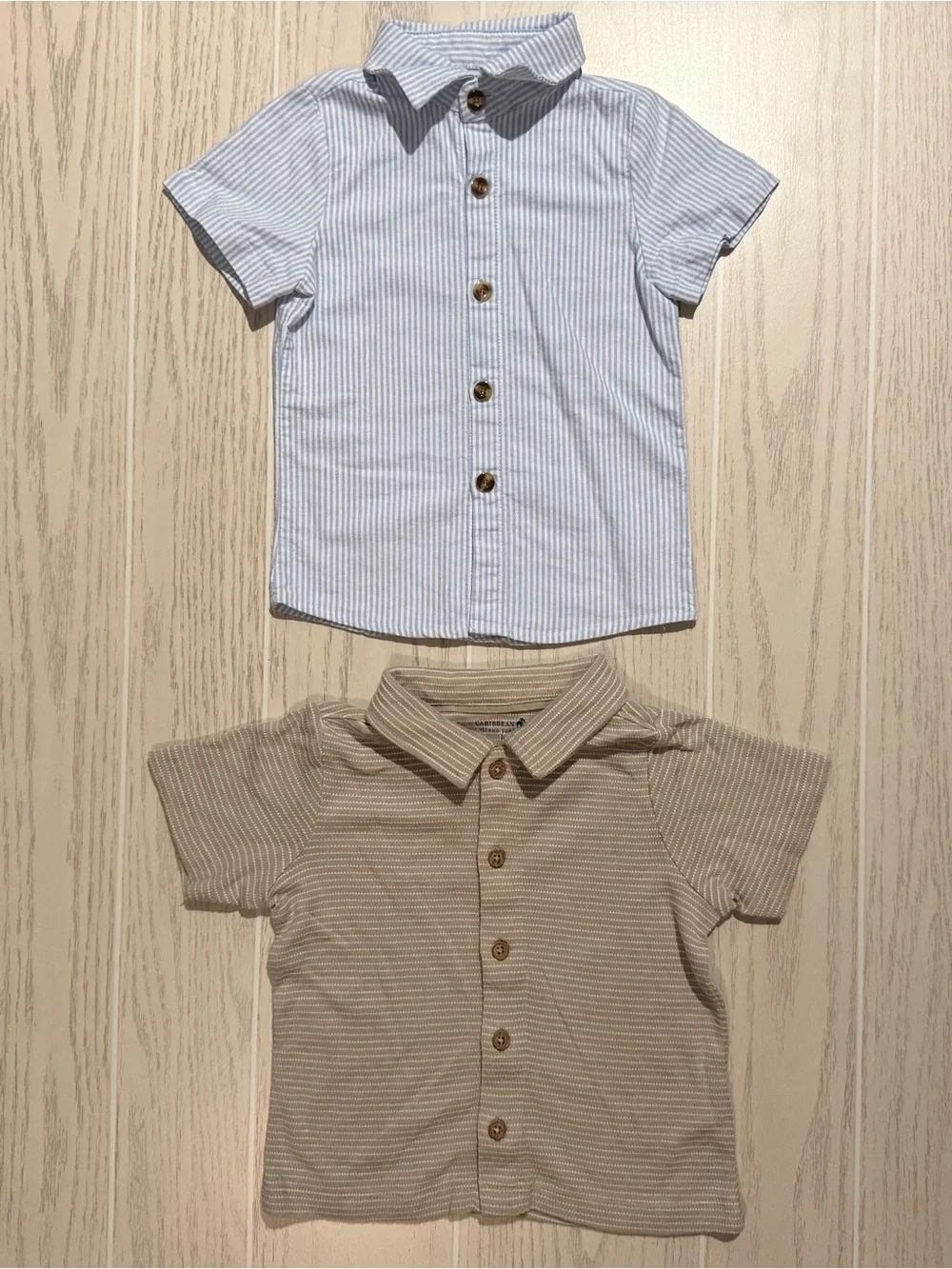 Boys 3T Button Down Shirt Bundle Blue Beige Striped 2pc Like New